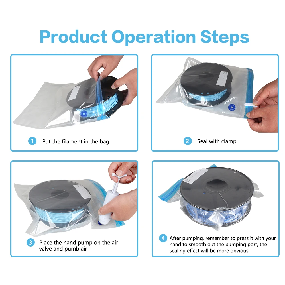 Filament Vacuum Storage Bags Keep Material Dry PLA ABS TPU PETG 1Kg 3D Printer Part Avoid Moisture Consumable Safekeeping 2 Clip