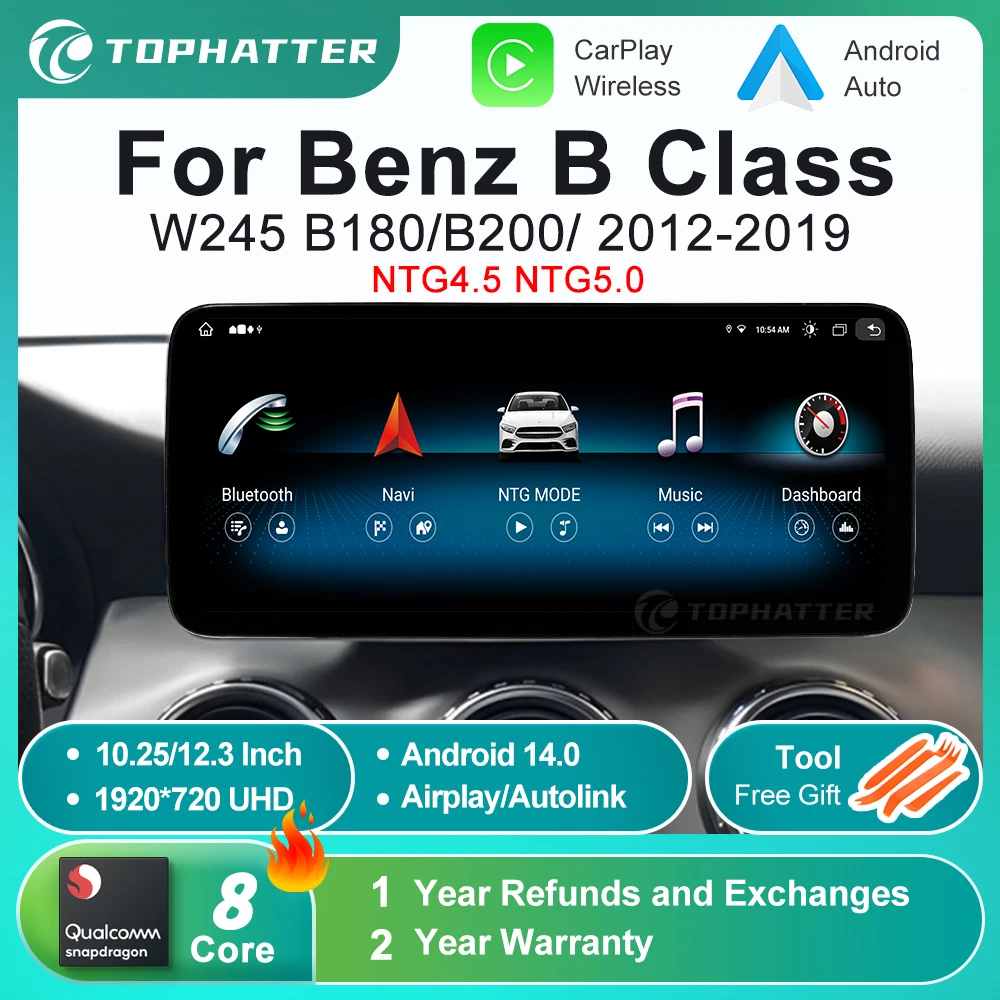 

CarPlay Car Radio For Mercedes Benz B Class 10.25" B180 B200 B220 B260 W245 W246 Android Auto Multimedia Player 668S Screen DSP