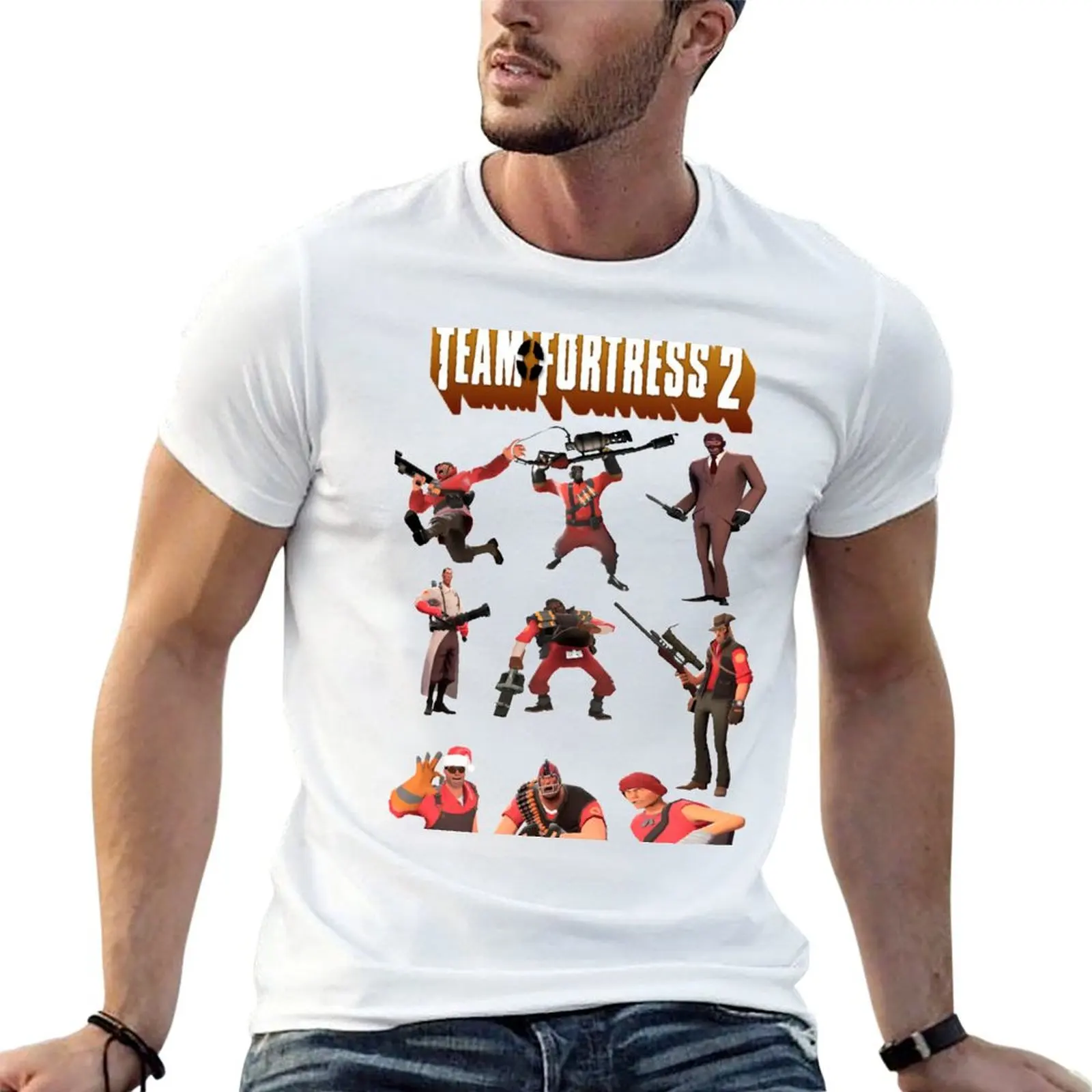 

Team Fortress 2-All Characters / Classes with TF2 Logo Футболка с графическим рисунком для мужчин Футболки для мужчин Футболки с рисунком Футболка