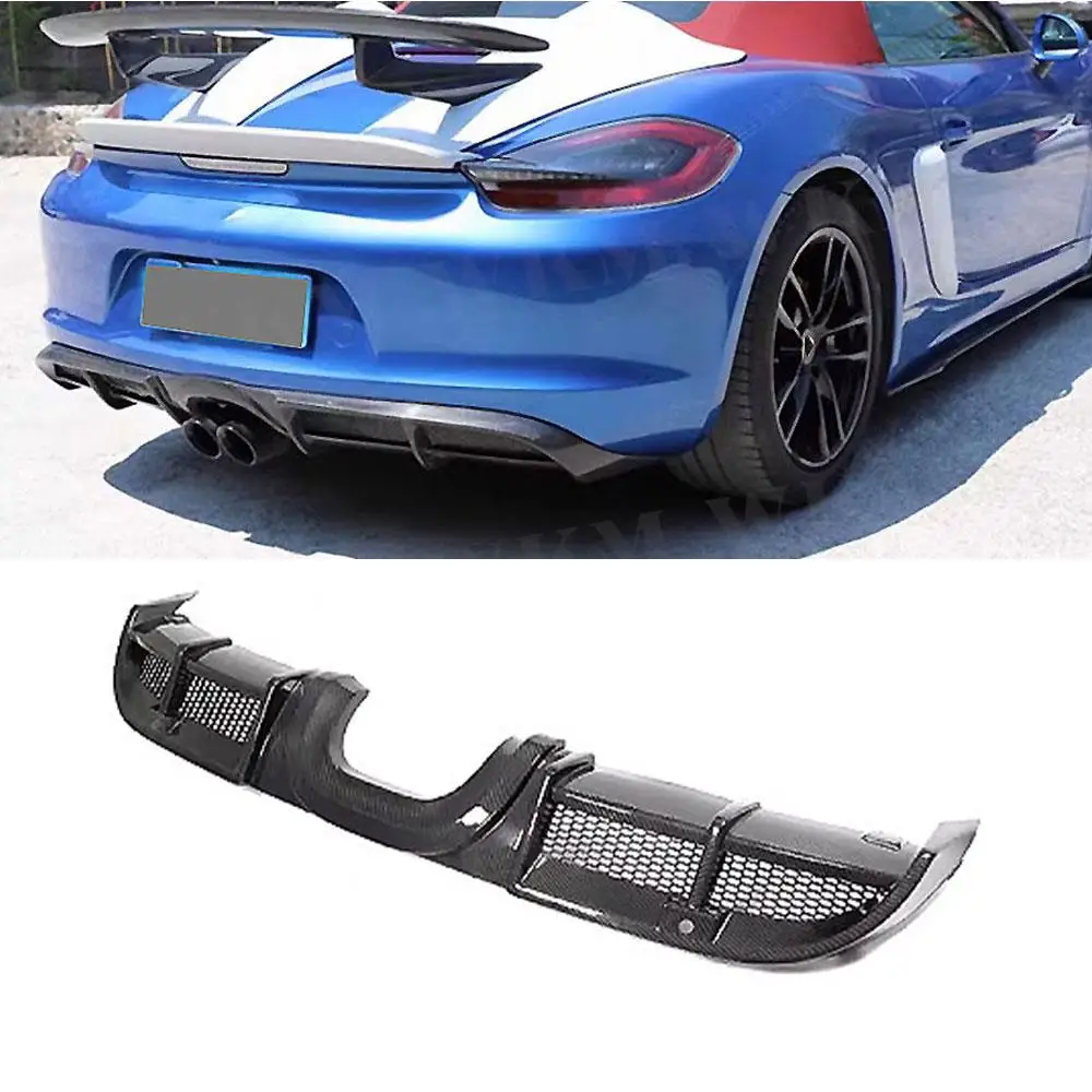 For Porsche Cayman Boxster 981 2013 2014 2015 Real Car Carbon Fiber Trunk Bumper Rear Lip Diffuser Splitter Protector Cover