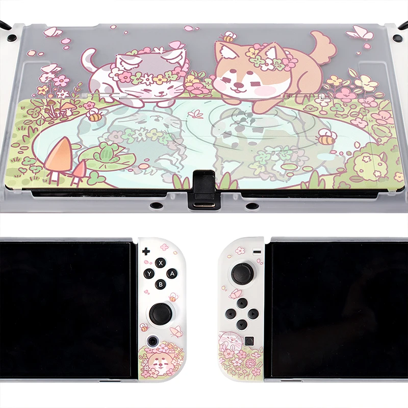 Dockable Case For Nintendo Switch OLED Cute Camping Cat Dog Protective Shell Hard PC Cover For Nintendo Switch Controller