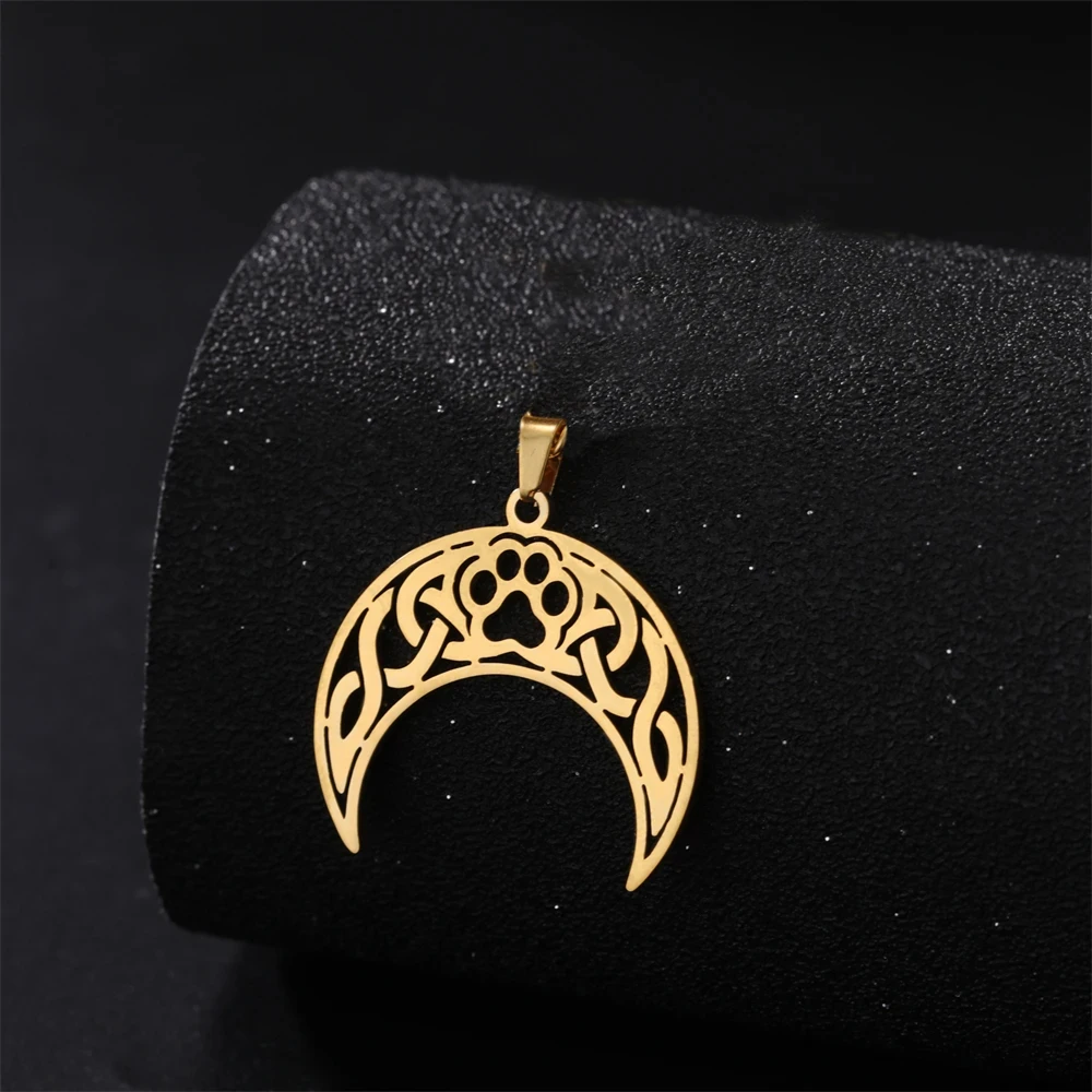 EUEAVAN 1pc Crescent Moon Paw Print Celtics Knot Pendant for Necklace Stainless Steel Charms Pendants Jewelry Making Supplies