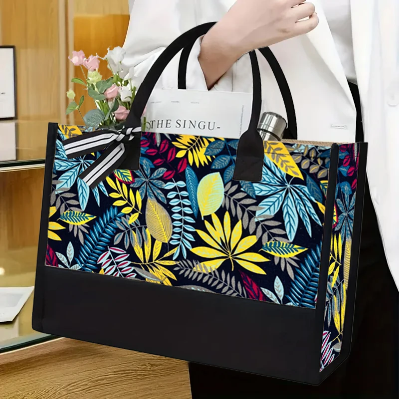 1PCS Handbag Large Capacity Canvas Tote Bag Waterproof Maple Pattern Leaf Shoulder Bag Travel Shopping Handbag