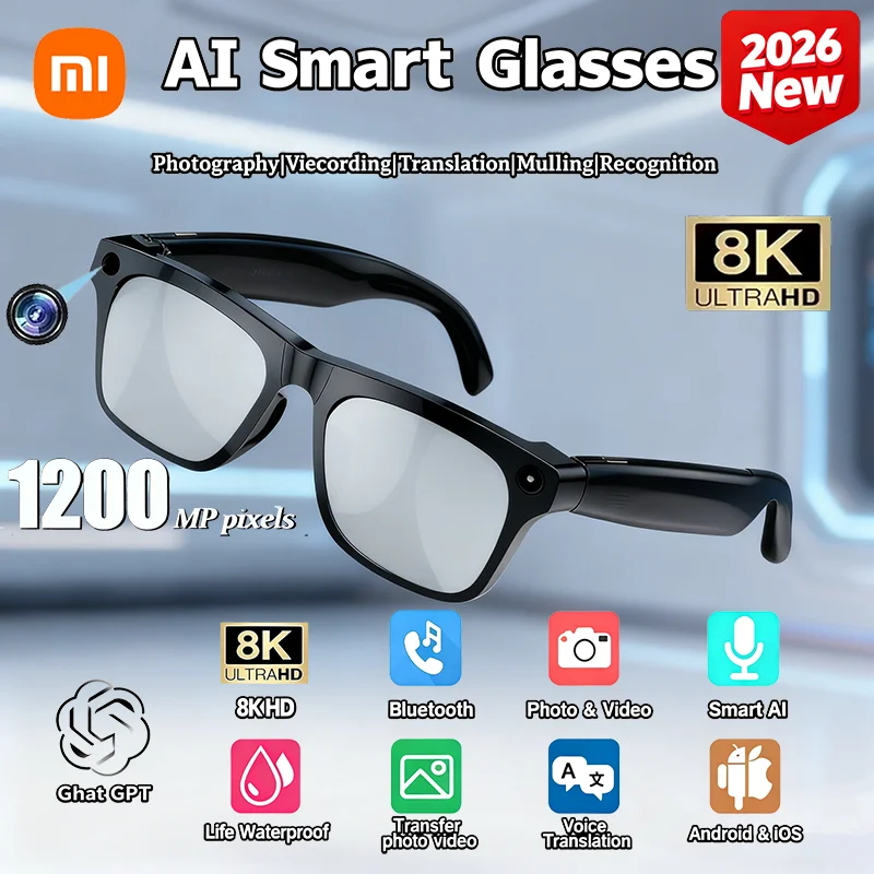 Xiaomi 2026 AI النظارات الذكية 1200MP 8K HD متعددة الوظائف بلوتوث الدردشة GPT ترجمة كاميرا دعوة صوت مساعد التحكم بالموسيقى #1