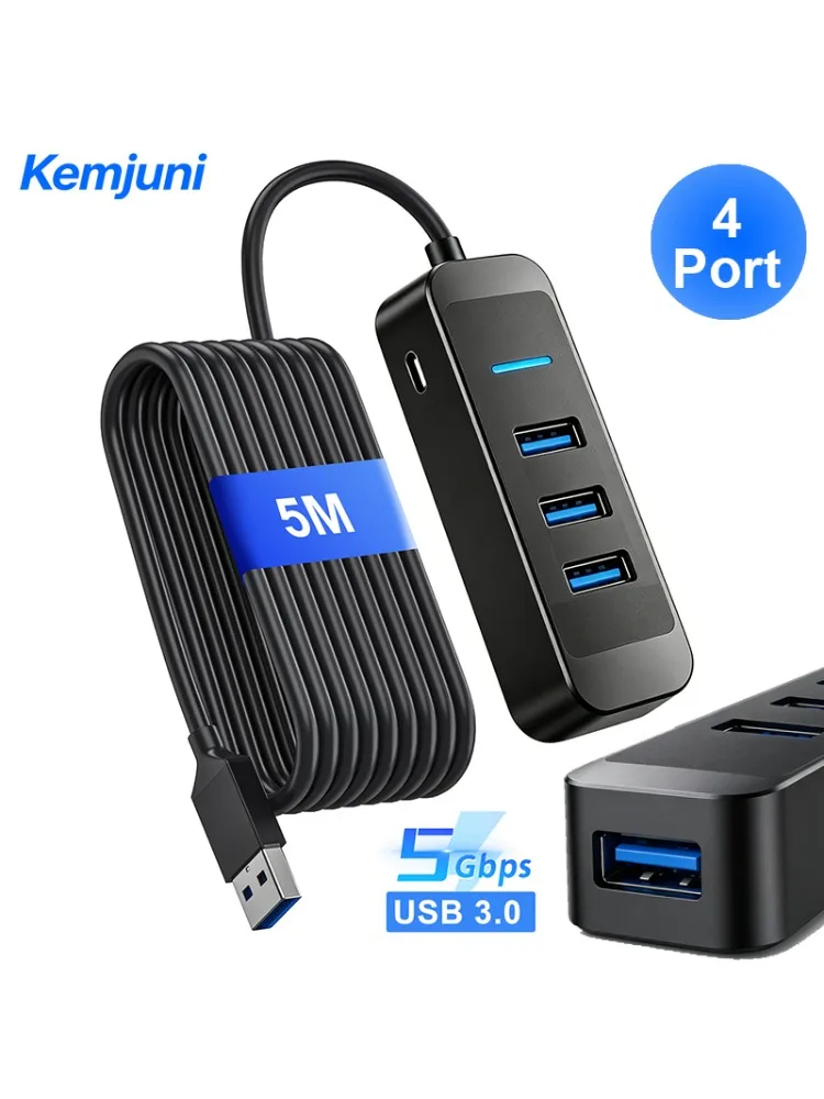 Hub USB 3.0 4 porty, kabel przedłużający 5M, wieloportowy adapter USB Hub, szybki transfer danych do laptopa, komputera PC, notebooka — zdjęcie produktu 6