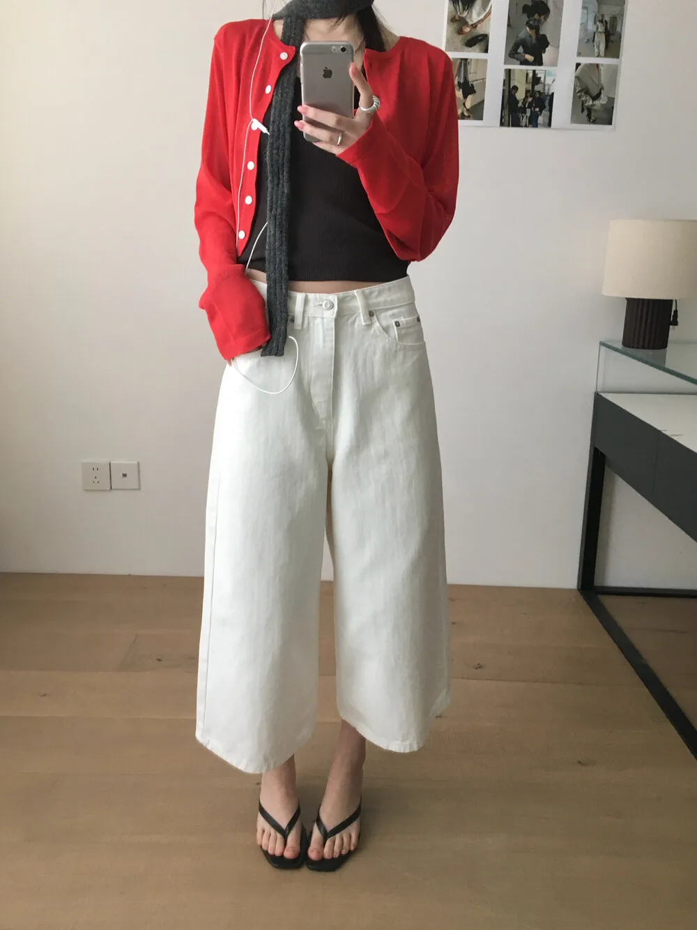 

Джинсы Lilian с высокой талией и широкими штанинами, белые, модные, в корейском стиле, для повседневной носки, прямого кроя, на молнии, женские брюки