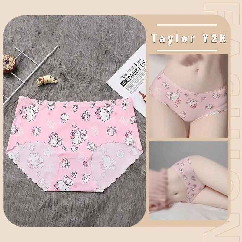 Sanrio Hello Kitty Ice Silk Pants Anime Y2K Sweet Girl Traceless Underpants Cartoon Printing Pure Cotton Antibacterial Briefs