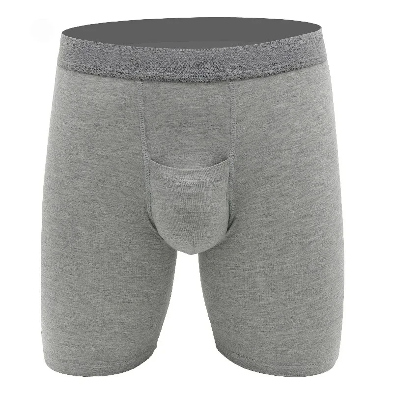 Men's Bulge Boxy Underwear Extended Modal Boxer Briefs Youth Mid-Waist Loose Fit Solid Color Underwear Long Leg Trunks for Men