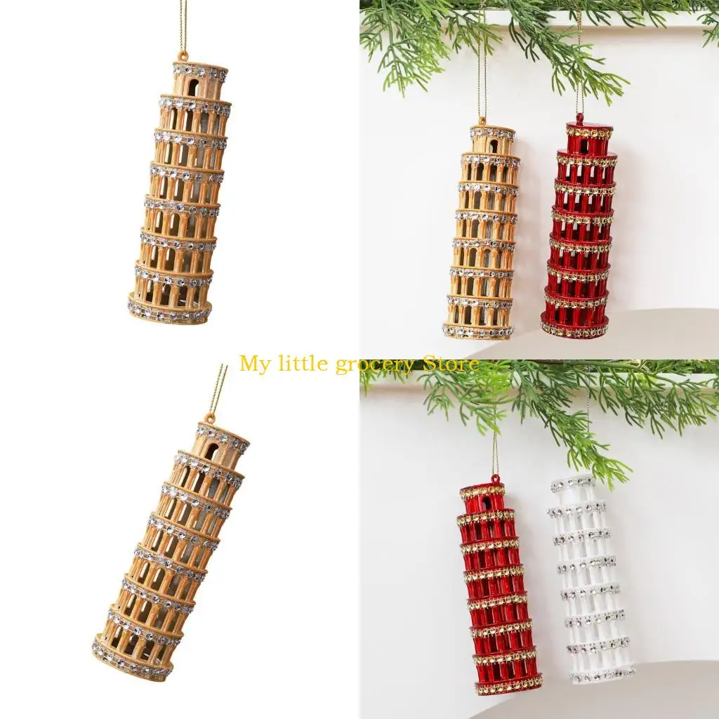 D5BD Faceted Leaning Tower Holiday Ornament for Seasonal Tree and Doorway Display