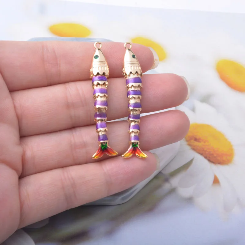 1 Stück Kupfer 18k vergoldeter Emaille 3D Fisch Anhänger Damen Langer Schlüsselanhänger Handtaschen-Halskette Anhänger Schmuck Deko-Accessoires – Detail 6
