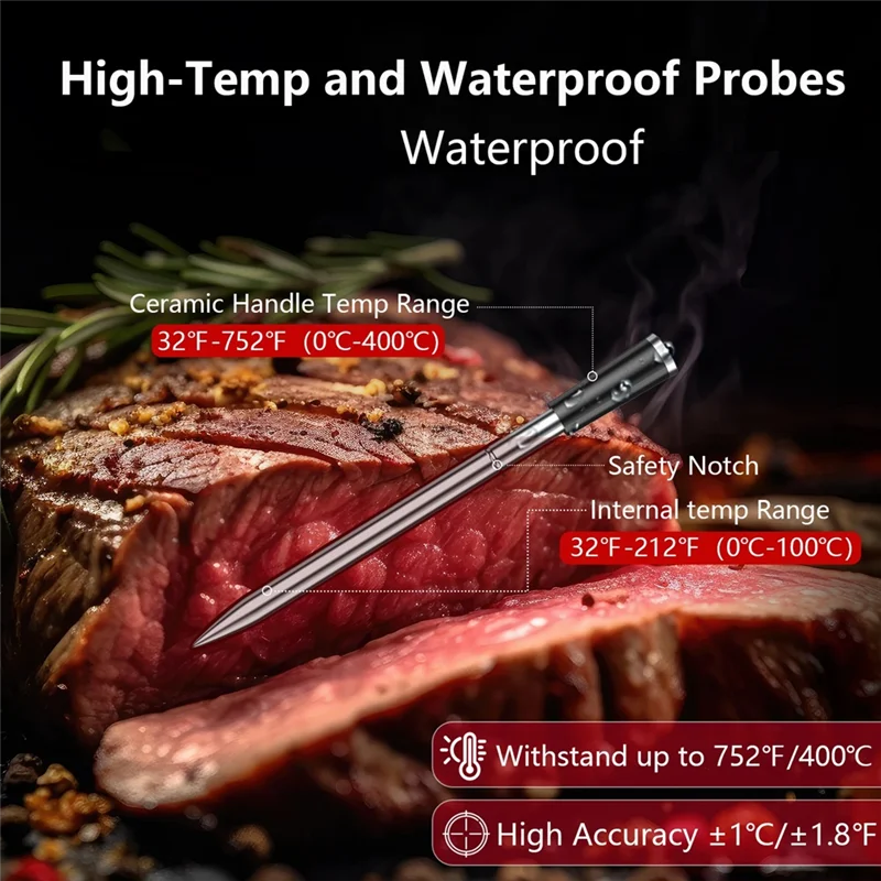 AY03-مقياس حرارة اللحوم اللاسلكي، مجسات بلوتوث رقمية مع شاشة عالية الدقة ومراقبة عن بعد للتطبيق لشواية المشواة
