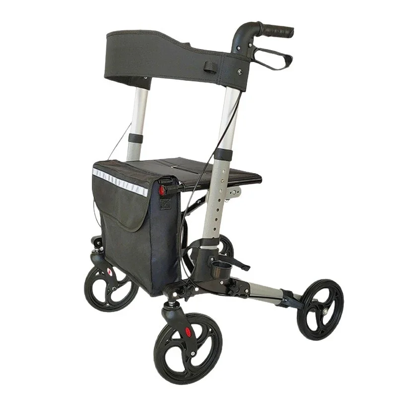 Premium Foldable 4‑Wheel Rollator Walker Lightweight Mobility Aid with Seat Elderly Pregnant People Shopping Walking Trolley