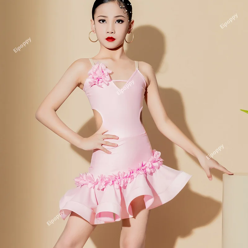 Roze Cha Cha Rumba Latin Danskostuum Meisjes Dansjurk Tango Dansjurken Meisjes Performance Pak Kinderen Latin Oefenkleding