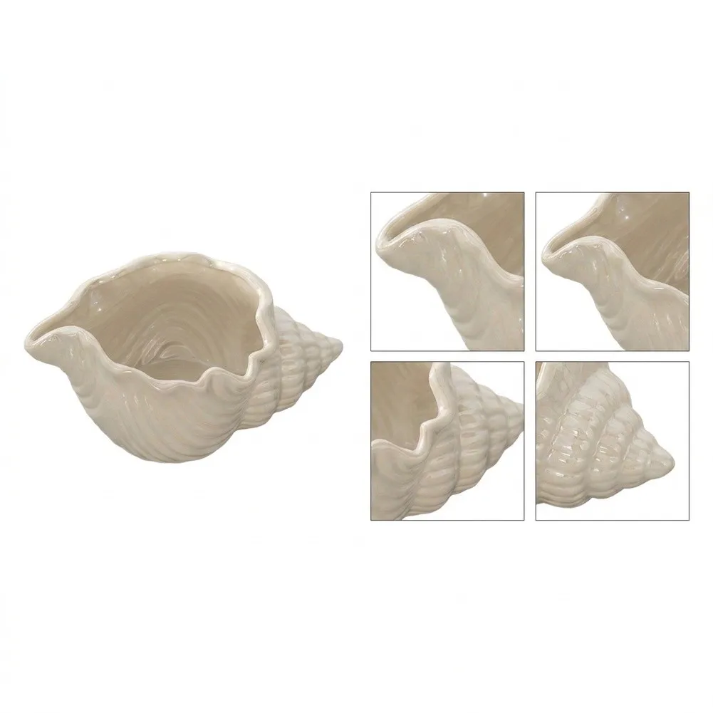 Conch Shell Jewelry Dish Tray for Earrings Rings Keys - White Pottery and Porcelain Decorative Holder 18.8x10..8cm