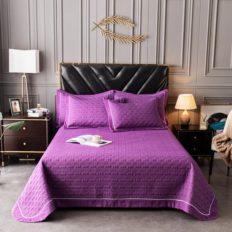 New European Noble Purple Lattice Bed Cover Bedspread Quilted Quilt Pillowcases Bedding Throws Blanket Bed Covers Blankets #/w