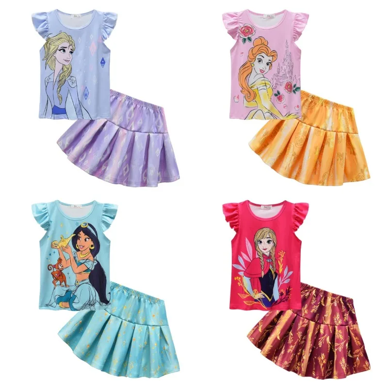 

Kids Baby Girl Clothes Cute Cartoon Frozen Elsa Anna Rapunzel Mermaid Jasmine Princess T-shirt Skirt 2-piece Set Christmas