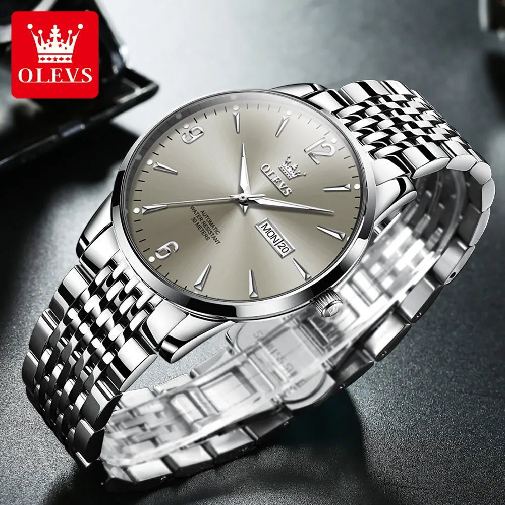 OLEVS 9928 reloj mecánico de lujo para hombres luminoso impermeable Original marca superior reloj de pulsera calendario relojes de negocios para hombres