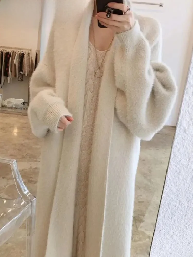 

Korean Long Women's Camere Cardigan Coat Sweet Fluffy Sle Women's Sweater 2024 Autumn Season Other Material 00%