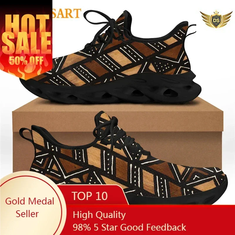 African Ethnic Tribal Pattern Sneaker for Male  New Men's Fashion Flex Control Running Shoes Lace-up Footwear