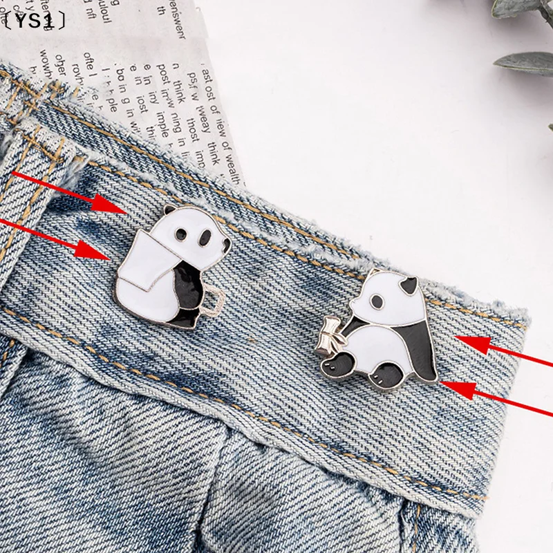 

〔YS1〕2Pcs Cute Panda Button Adjuster For Pants Skirt Waist Tightener Adjustable Waist Buckle Jeans No Sewing Waist Button
