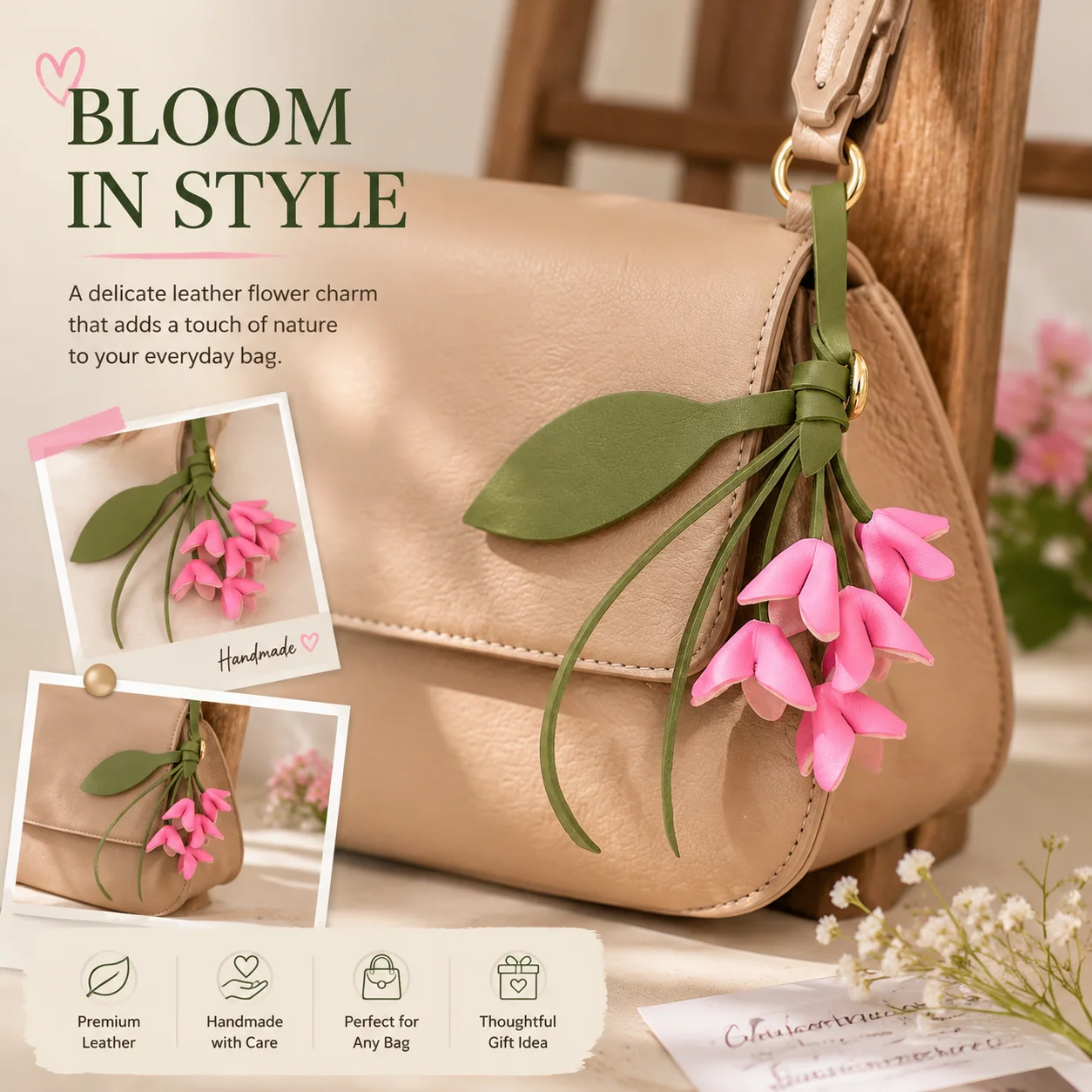 Niedlicher Lilien-Taschenanhänger, Kreativer Handgefertigter PU-Leder-Blumen-Schlüsselanhänger, Modischer Cartoon-Taschenanhänger, Auto-Accessoire-Ornament