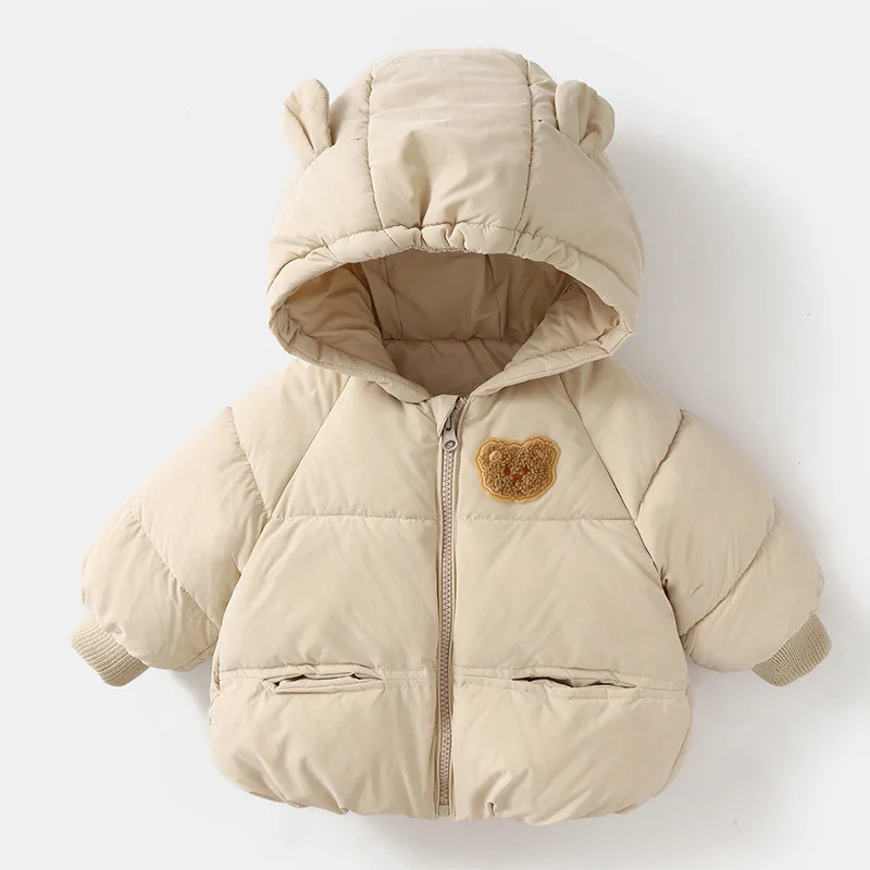 Veste rembourrée en coton à capuche CliBio O pour enfants, ours de dessin animé, optique pour enfants, vêtements d\'extérieur, garçons, nourrissons,