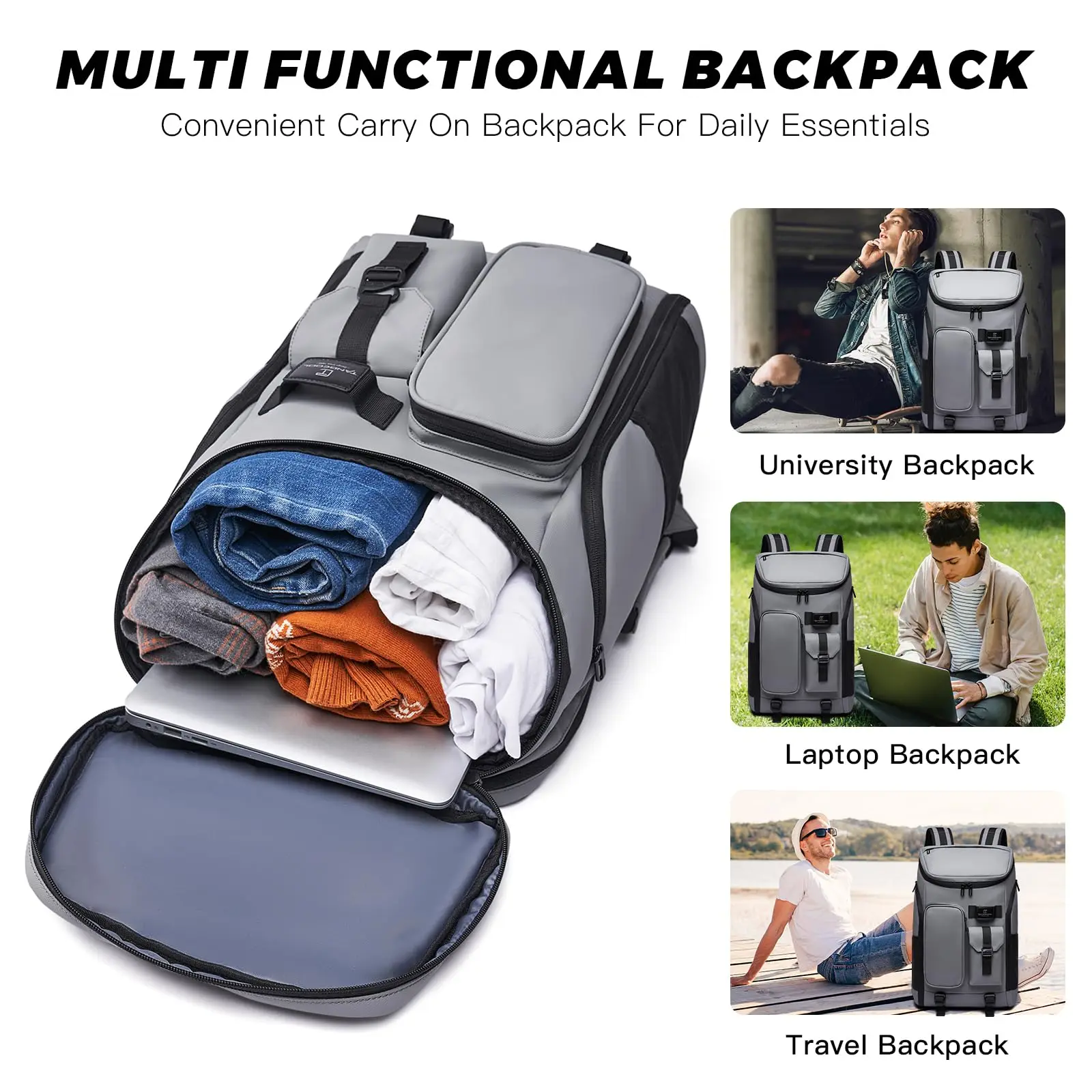 Sacos Esportivos Multi-Bolso com Compartimento de Sapato, Mochila de Viagem para Homens e Mulheres, Mochila de Negócios Fit, 17.3 "Laptop, 30L