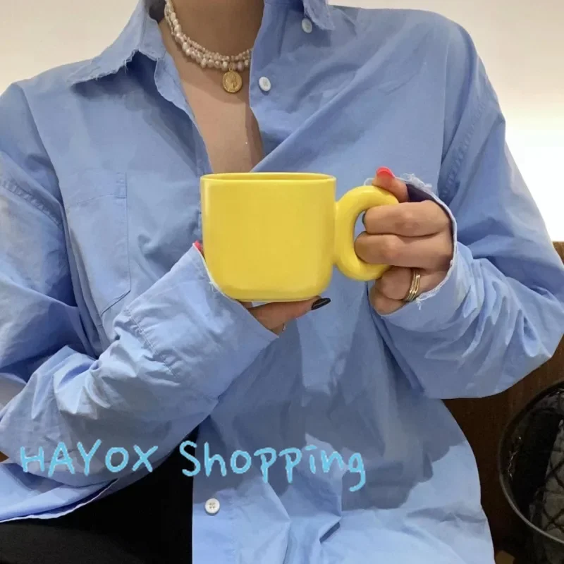 Creative Solid Color Ceramic Coffee Cup Thick Saucer Afternoon Tea Dessert Tea Cup Breakfast Bread Milk Mug Couple Gift Mug Home view 6
