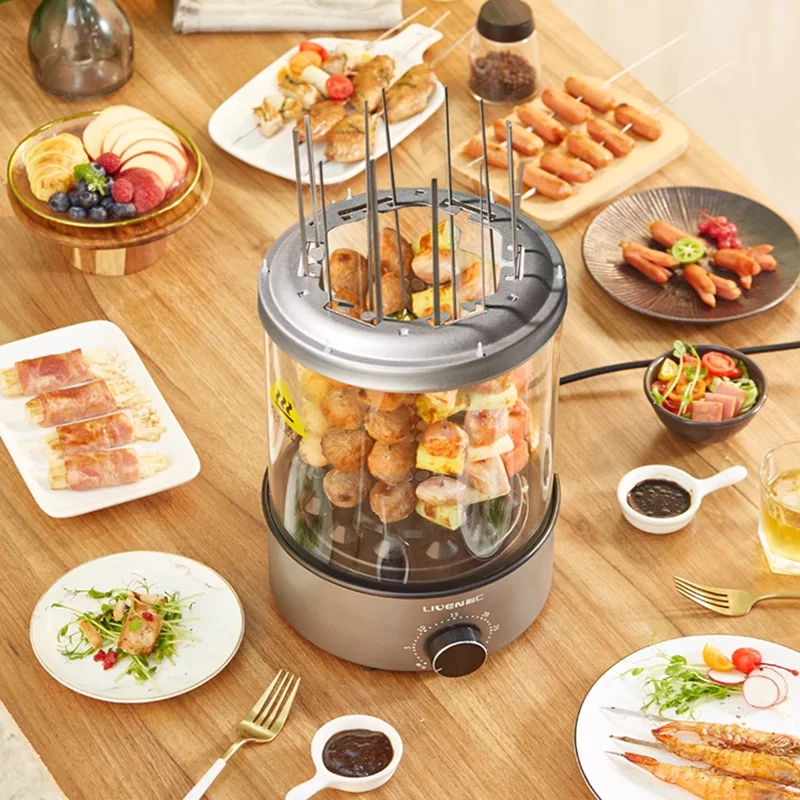 Household Electric Barbecue Grill Skewer Vertical Self-baking Machine Barbecue Grill Automatic Rotating Smokeless Grill