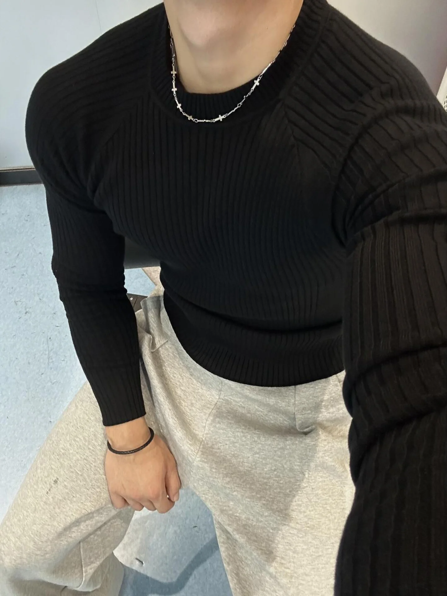 

Bla Knitted Cardigan Sweater Men's Long Sve T-irt Slim Fit Inner irt American Retro Lazy Sle Autumn Base Layer irt