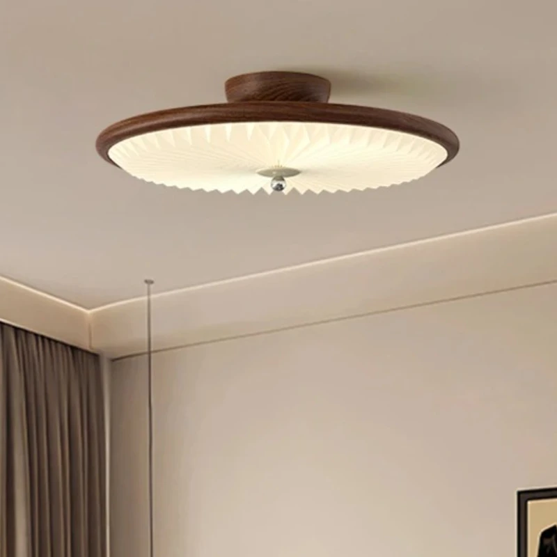Middle Ancient Style Ceiling Lamp Bedroom Retro Cream Style Ceiling Lamp French Walnut Wood Grain High-end Feeling Bedroom Lamp