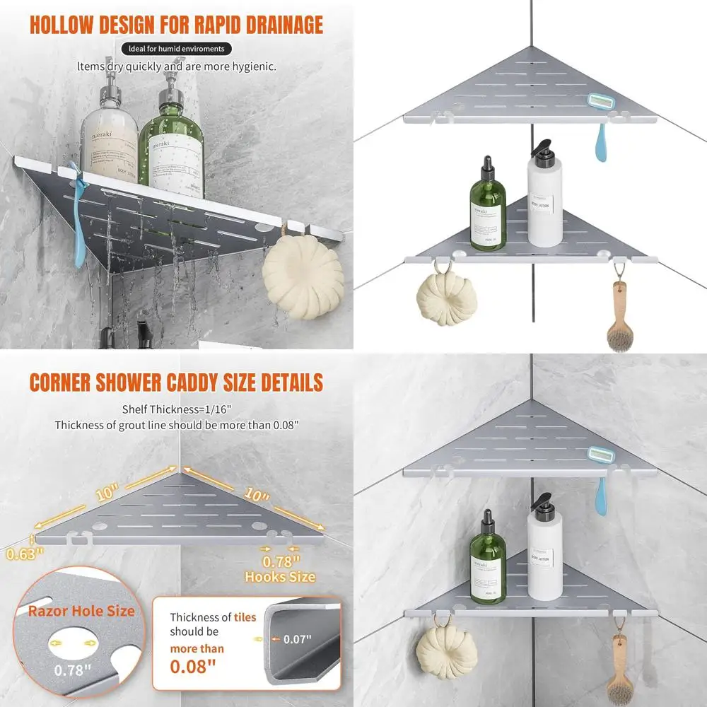 

Органайзер для душа с крючками и отверстиями, полка-корзина для ванной из нержавеющей стали без сверления, серебристый