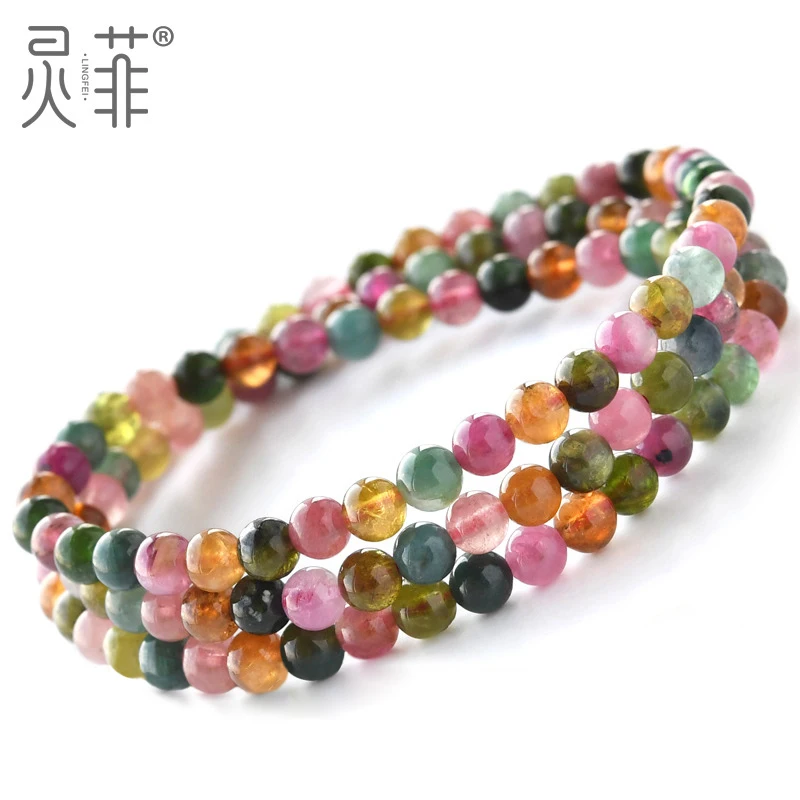 

Natural Old Mine Tourmaline Multi-Circle Bracelet Women's Very Fine 3-6Mm Rainbow Candy Color Three-Circle Hand String Female