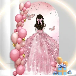 Quinceanera Girl 15th Birthday Party Arch Cover Backdrop Sweet Princess Dress Glitter Pink Background Decor Wedding Photozone