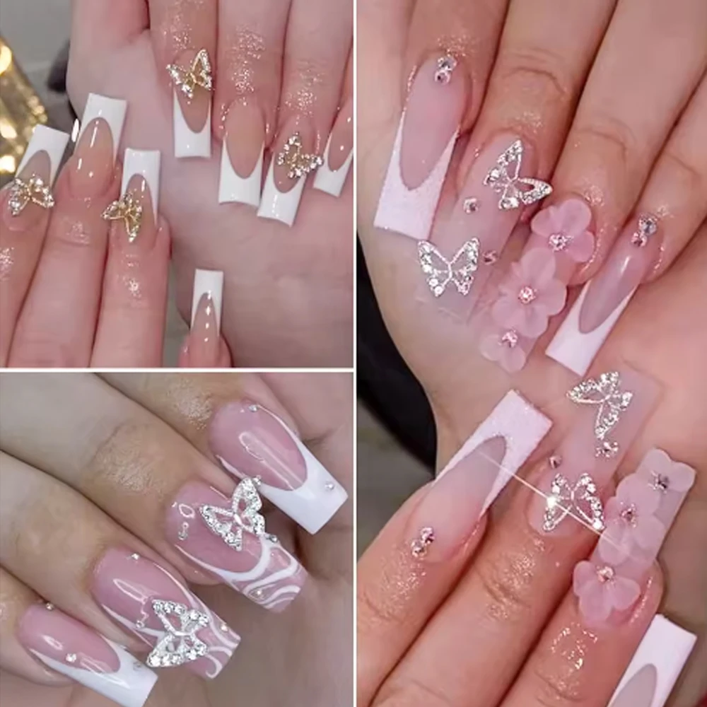 20 pièces paillettes diamant ailes creux papillon ongles breloques 3D papillons forme breloques pour ongles gemmes Nail Art décoration fournitures