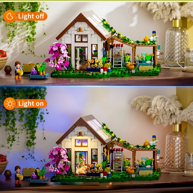 Zabawki do składania z klocków, szklarnia ogrodnicza, modele, seria Życie na farmie, widok ulicy, zabawki, ozdoby, prezenty urodzinowe