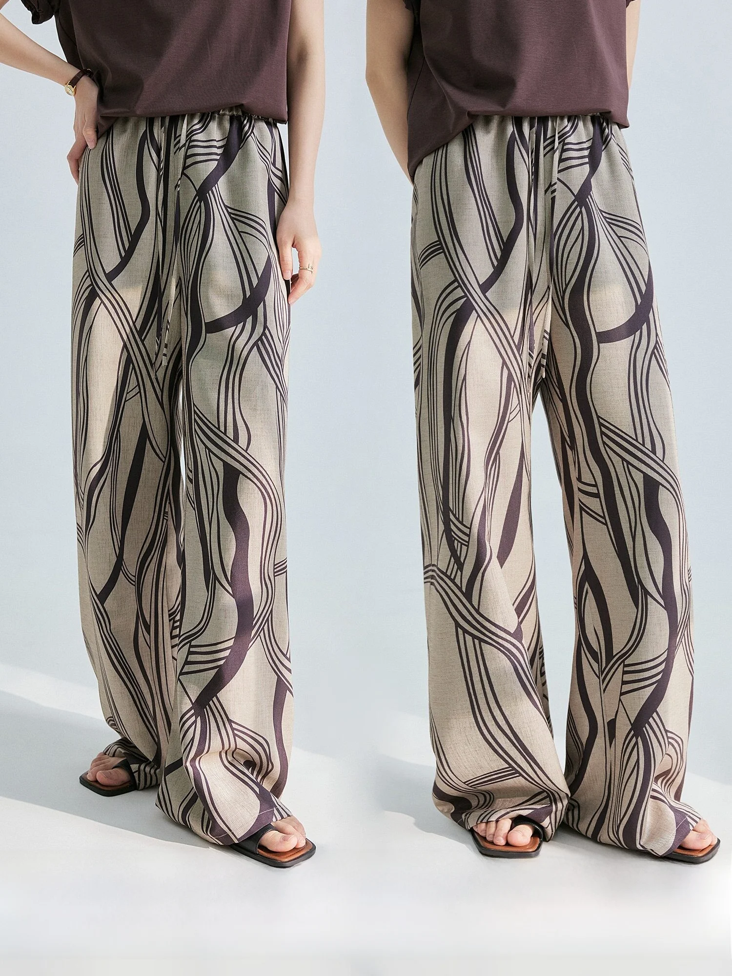 

Women's Summer New Style Wide Leg Pants Elastic Waist Polyester Viscose Triacetate Fiber Print Casual Trousers Maxi Length