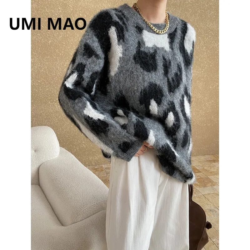 

UMI MAO Tops For Women Vintage Atmosphere Lazy Style Leopard Print Loose Slimming Knitted Sweater Versatile Top
