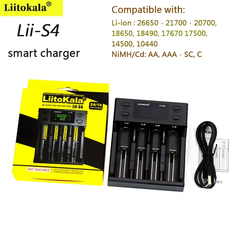 Liitokala S4 4-Slot Universal Battery Charger for 18650 26650 21700 AA AAA Lithium & Nickel Hydrogen Batteries