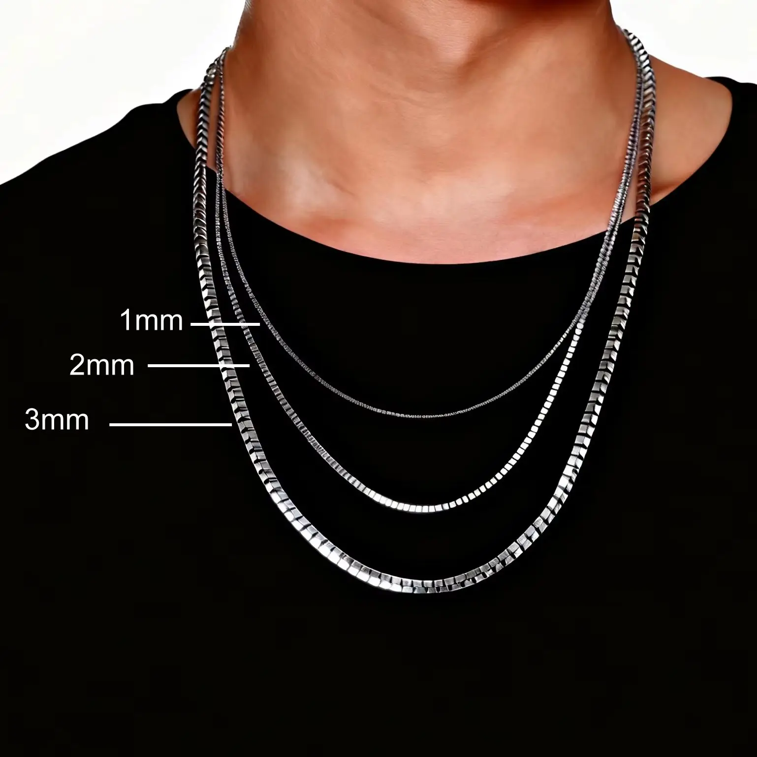 Classic 1/2/3mm Width Round Box Chain Stainless Steel Necklaces for Men Non-fading Square Rolo Link Chains Choker Punk Jewelry
