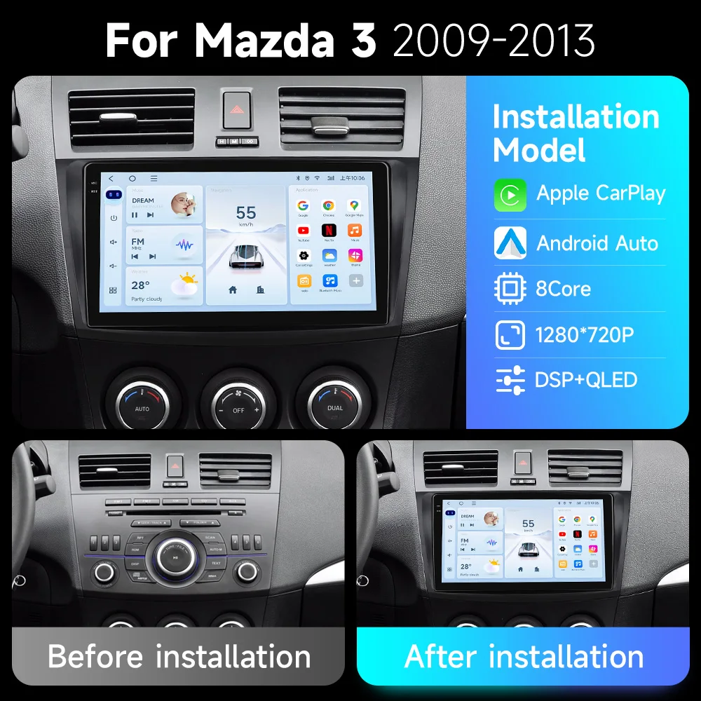 JIUYIN 2 Din Car Radio for Mazda 3 2009 2010 2011 2012 2013 Android 13 Multimedia Player 4G GPS Navigation Carplay DVD Head Unit