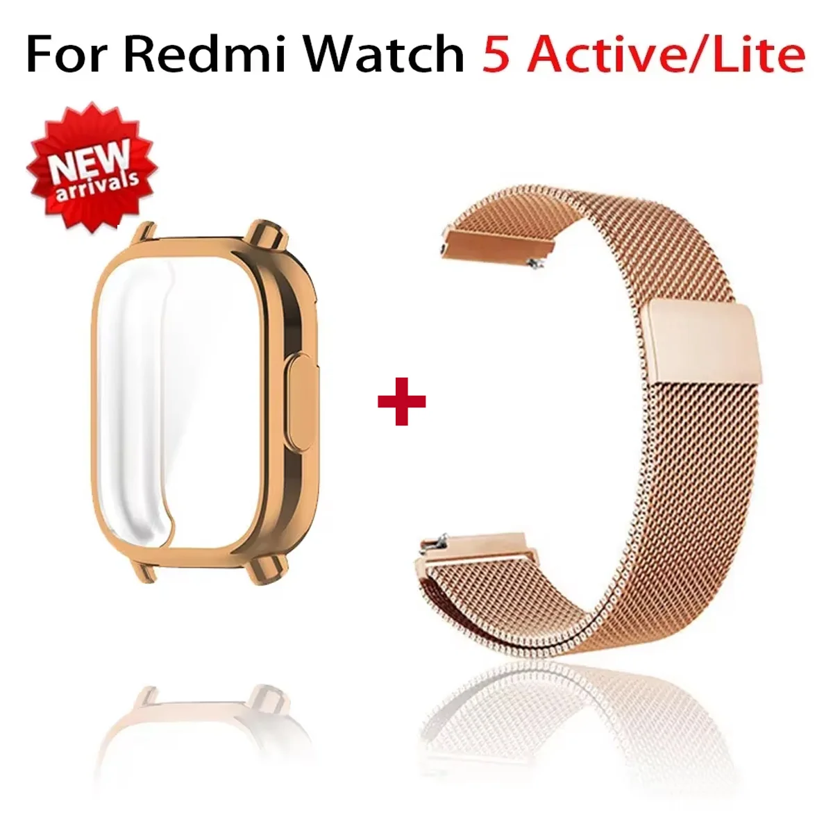 Metallarmband für Redmi Watch 5, aktives Band mit TPU-Softcase, Displayschutzfolie für Redmi Watch 5 Lite, Milanaise-Magnetarmband