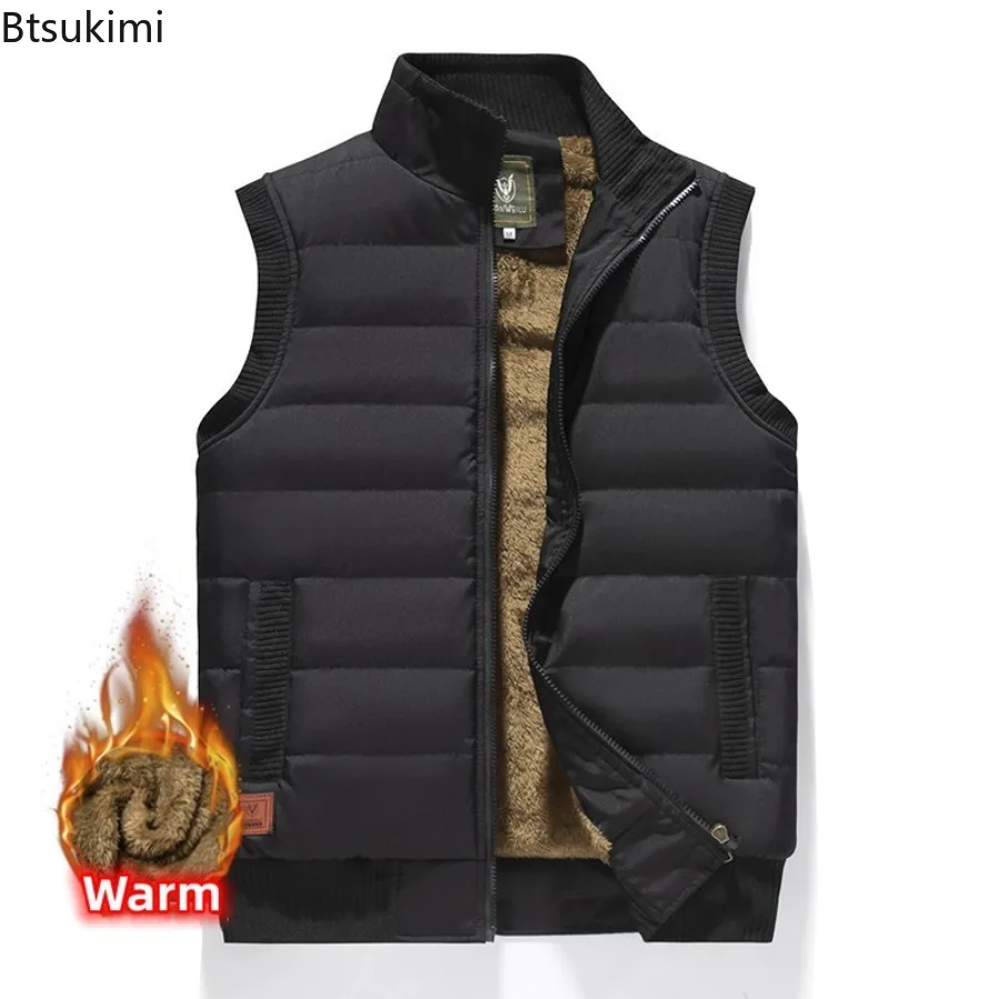 Winter Men's Fleece Warm Vests Sleeveless Casual Jackets Men Outdoor Waterproof Vest Coats Stand Collar Windproof Waistcoats 8XL