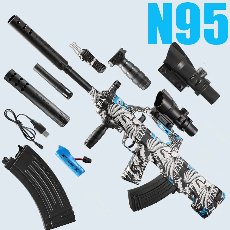 New N95 Electric Burst Gel Ball Toy Gun with 3.7V Battery and USB Charging Cable Boy Toy Holiday Gift