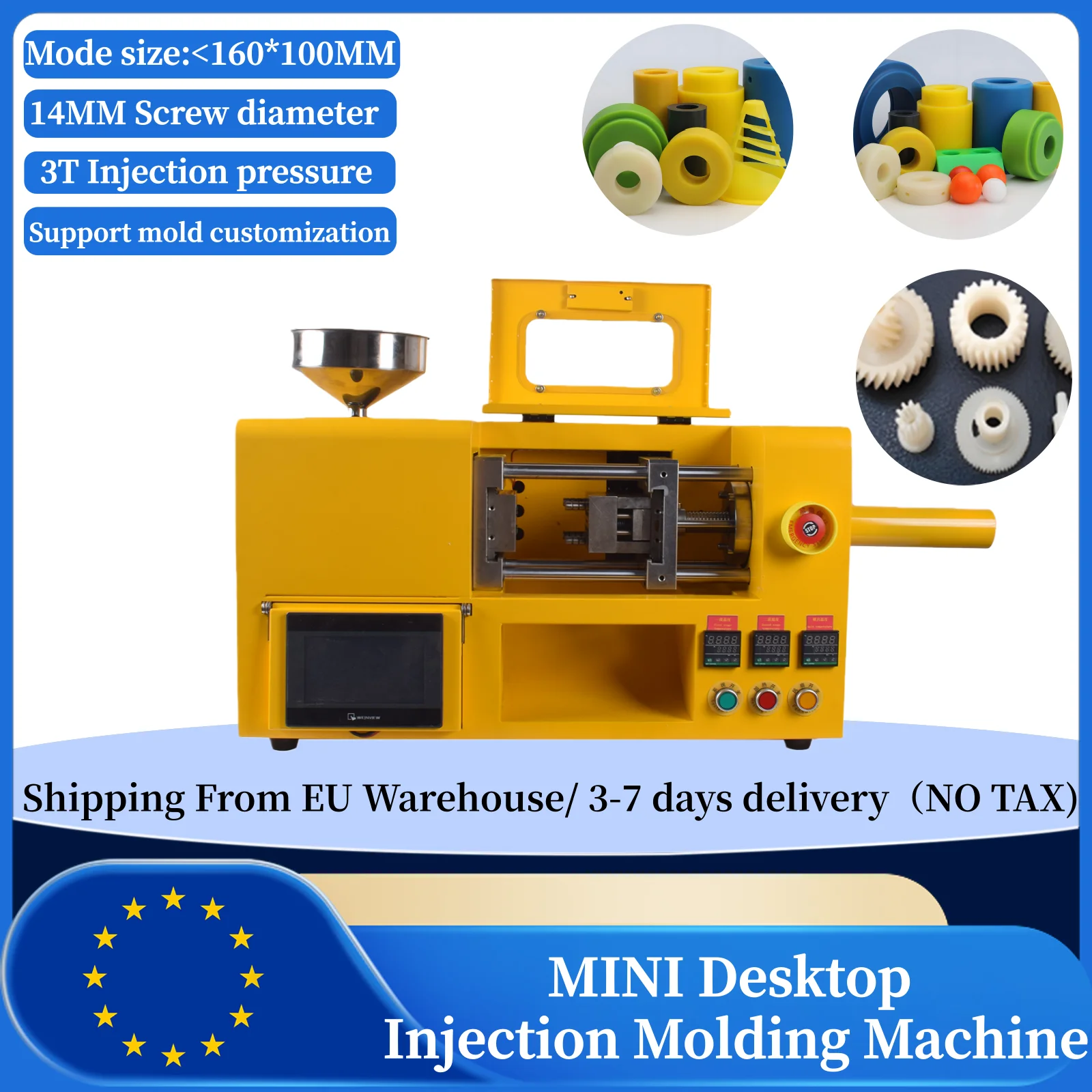 Máquina de Moldeo por Inyección de Plástico de Escritorio Mini Portátil de 3T de la UE para Todo Tipo de Materiales Plásticos, Operación con Pantalla Táctil, Producción Totalmente Automática
