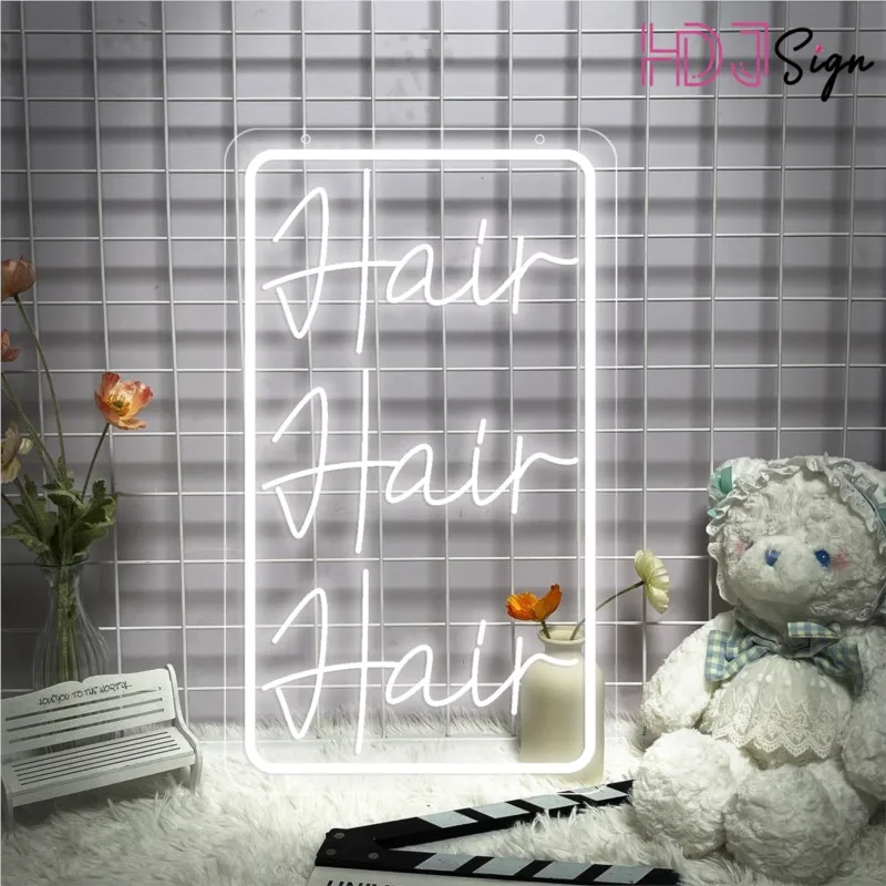 Hair Hair Hair Room Neon Sign Gift Custom 3D Engraving LED Light Beauty Room Wall Decor For Lashes Nail Shop Room Bedroom