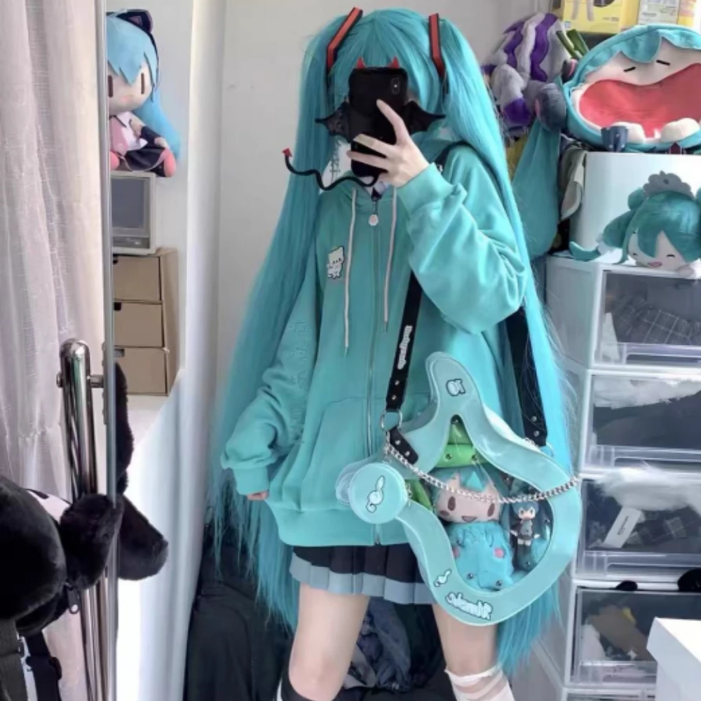 Japanese Hatsune Miku Niche Cat Embroidery Hooded Sweater Female Spring And Fall New Cute Cute Sister Cardigan Trend Jacket