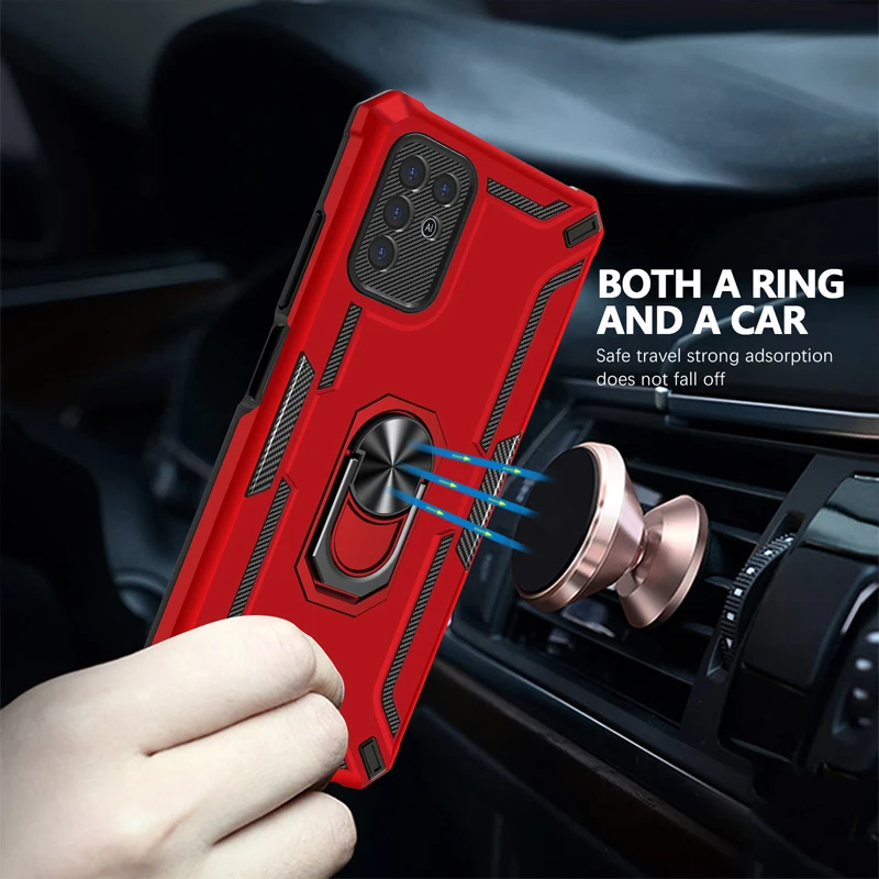 2 In 1 Shockproof Anti-drop Phone Case PC + TPU Armor Protective Cover With Magnetic Finger Ring For ZTE Blade V30 Vita