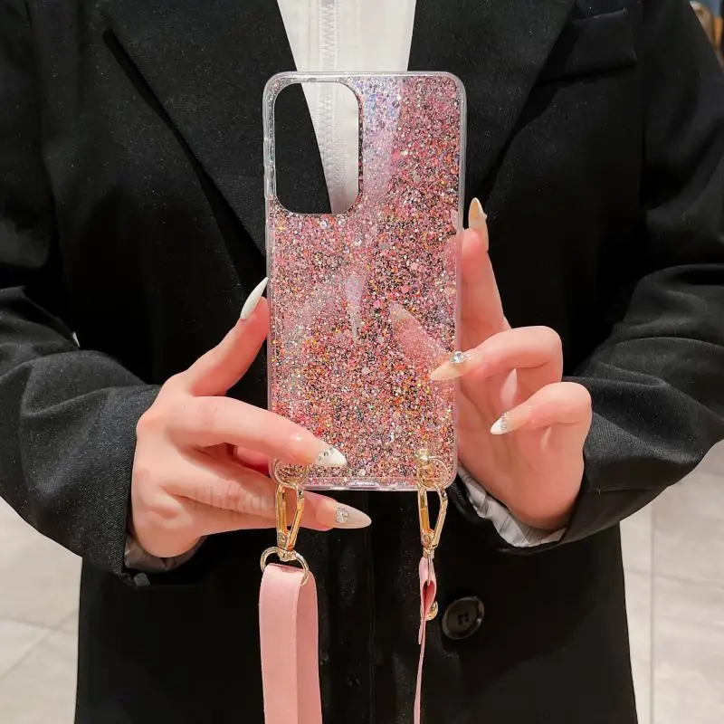 

Crossbody Lanyard Case for Samsung Galaxy A33 A13 A53 A73 A23 S22 Ultra S21 Plus S20 FE A52 A54 Glitter Bling TPU Necklace Cover