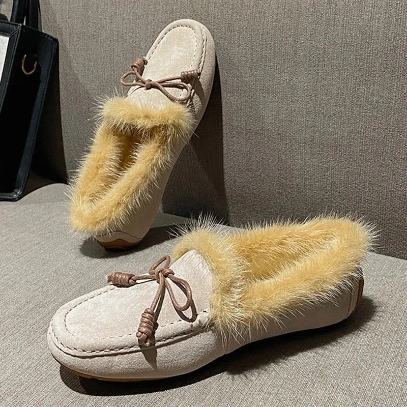 

Luxury Women's Winter Shoes 2026 Fashion Plush Moccasin Exquisite Genuine Leather Loafers for Woman Designer Shoes Zapatos Mujer